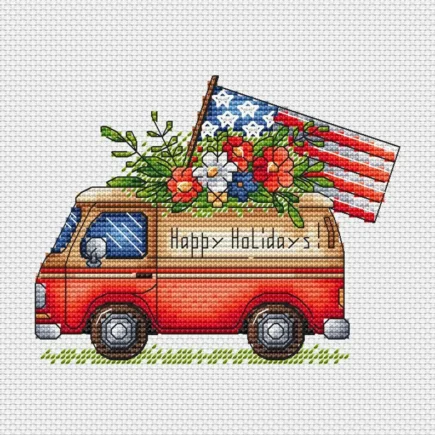 American van Cross Stitch Pattern PDF, American Dream Store Cross Stitch, Patriotic 4th July Embroidery, Cute Care Room Decor PDF - Image 10