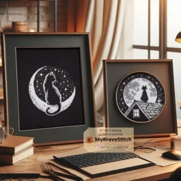 Set of Two Black cats with moon cross stitch pattern, punto de cruz, small cross stitch pattern, patrones punto de cruz, point de croix