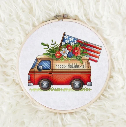 American van Cross Stitch Pattern PDF, American Dream Store Cross Stitch, Patriotic 4th July Embroidery, Cute Care Room Decor PDF - Image 8