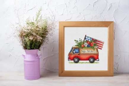 American van Cross Stitch Pattern PDF, American Dream Store Cross Stitch, Patriotic 4th July Embroidery, Cute Care Room Decor PDF - Image 6