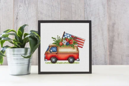 American van Cross Stitch Pattern PDF, American Dream Store Cross Stitch, Patriotic 4th July Embroidery, Cute Care Room Decor PDF - Image 3