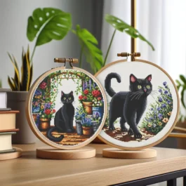 Set of Two Black Cat Cross Stitch Pattern, Cat Cross Stitch, punto de cruz, Cross Stitch Pattern Flower, punto de cruz