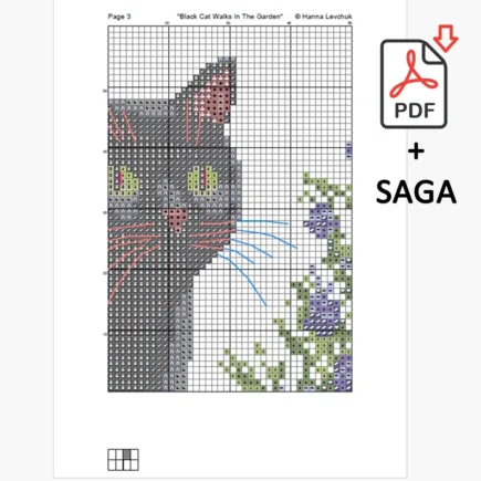Set of Two Black Cat Cross Stitch Pattern, Cat Cross Stitch, punto de cruz, Cross Stitch Pattern Flower, punto de cruz - Image 5