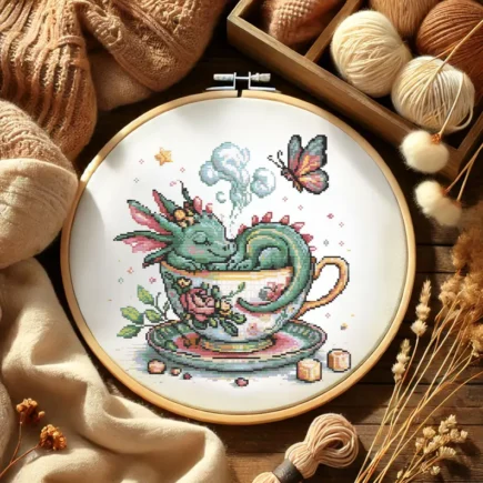 Whimsical Dragon in Teacup Cross Stitch Pattern Fantasy Floral Dragon Embroidery Design Mythical Cute Baby Dragon Sleeping Cross Stitch PDF - Image 8