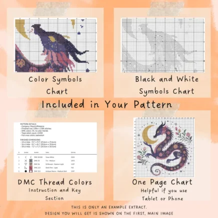 Whimsical Dragon in Teacup Cross Stitch Pattern Fantasy Floral Dragon Embroidery Design Mythical Cute Baby Dragon Sleeping Cross Stitch PDF - Image 4