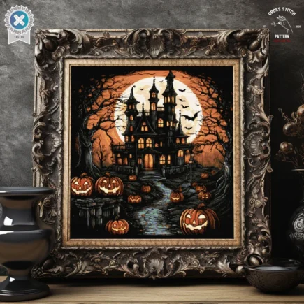 Halloween cross stitch pattern Spooky cross stitch Bat cross stitch Pumpkin cross stitch Ghost embroidery Creepy castle jack o lantern pdf - Image 7