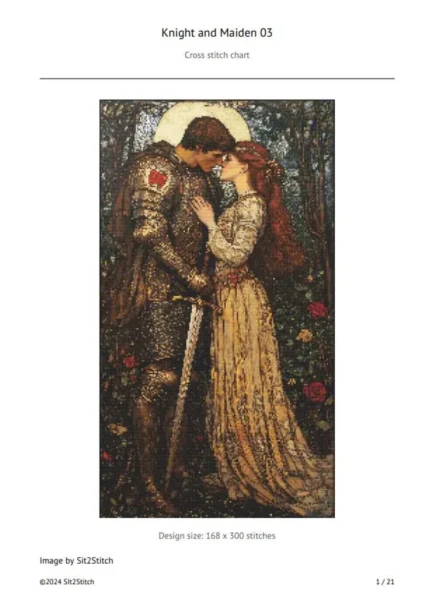Knight and Maiden cross stitch pattern. Knight and Maiden embroidery pattern. Instant PDF Download. 50,400 Stitches.