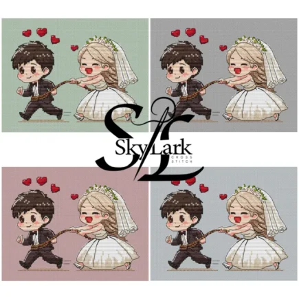 Funny Wedding Cross Stitch Pattern PDF – Bride and Groom Embroidery Design – Cute Newlyweds Needlepoint – Digital Download - Image 3