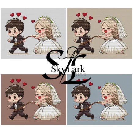 Funny Wedding Cross Stitch Pattern PDF – Bride and Groom Embroidery Design – Cute Newlyweds Needlepoint – Digital Download - Image 2