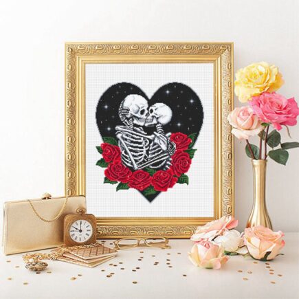 Skeleton couple in love gothic cross stitch pattern download PDF Gothic heart cross stitch chart, Gothic valentine design, Goth wedding - Image 3