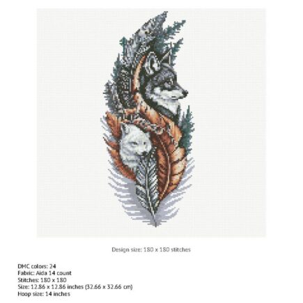 Wolf Cross Stitch Pattern Instant PDF Download - Wolves in a Feather Watercolor Cross Stitch Hand Embroidery Woodland Animal Forest Boho - Image 3
