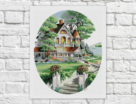 Cottage Cross Stitch Victorian Cottage Cross Stitch House Chart Needlepoint Pattern Embroidery Chart Printable Instant Download PDF Decor