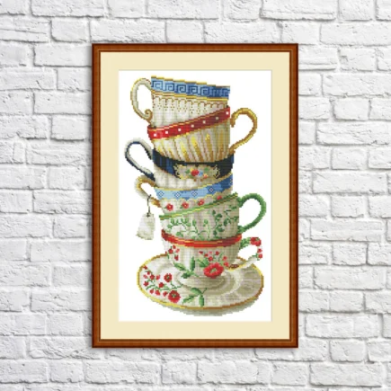 Kitchen Cross Stitch Pattern Tea Cups Pattern Kitchen Still Life Modern Decor Pattern Cups Mugs Napkins Embroidery Needlepoint chart PDF - Image 2