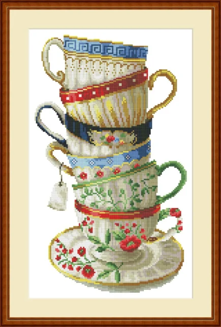 Kitchen Cross Stitch Pattern Tea Cups Pattern Kitchen Still Life Modern Decor Pattern Cups Mugs Napkins Embroidery Needlepoint chart PDF - Image 3
