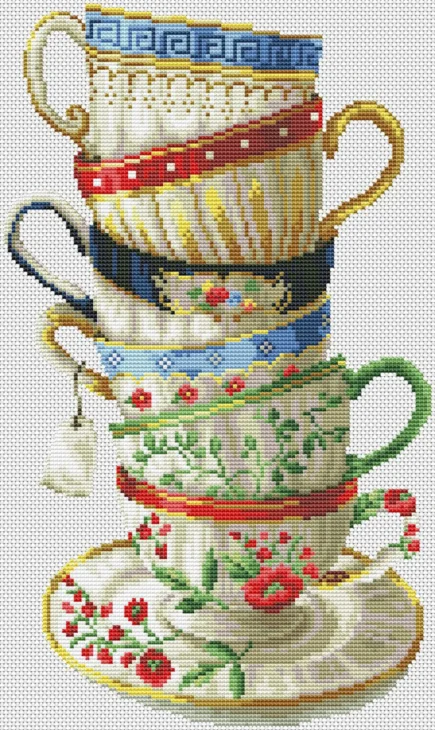 Kitchen Cross Stitch Pattern Tea Cups Pattern Kitchen Still Life Modern Decor Pattern Cups Mugs Napkins Embroidery Needlepoint chart PDF - Image 6