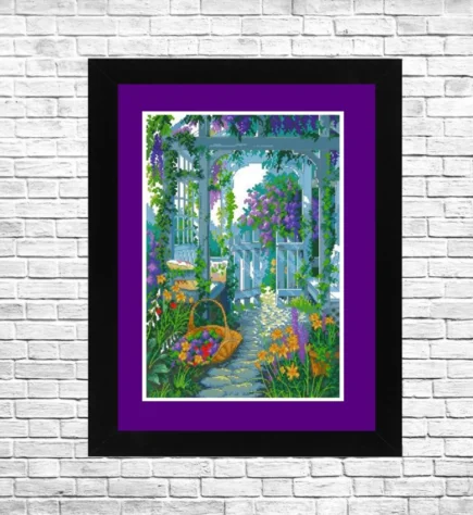 Garden Gate, Cross Stitch Pattern, Summer Landscape, Pattern Hand Embroidery, Needlepoint Chart, Counted cross stitch, Flowers pattern.
