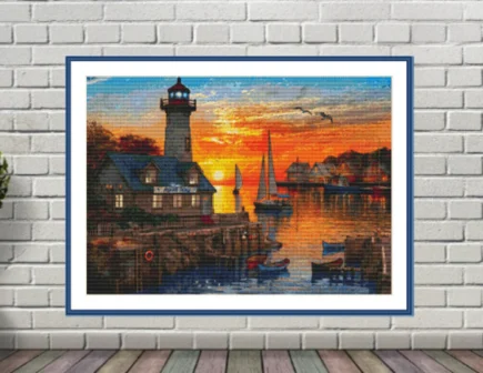 Watercolor Lighthouse PDF Counted cross stitch pattern Landscape Digital cross stitch chart seascape lighthouse PDF cross stitch pattern - Image 3