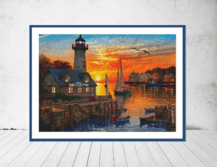 Watercolor Lighthouse PDF Counted cross stitch pattern Landscape Digital cross stitch chart seascape lighthouse PDF cross stitch pattern - Image 2
