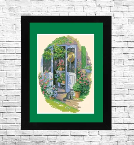 Garden Door, Cross Stitch Pattern, Summer Landscape, Pattern Hand Embroidery, Needlepoint Chart, Counted cross stitch, Flowers pattern.