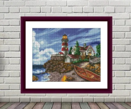 Scenic Lighthouse PDF Counted cross stitch pattern Landscape Digital cross stitch chart seascape lighthouse PDF cross stitch pattern - Image 2