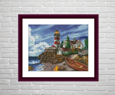 Scenic Lighthouse PDF Counted cross stitch pattern Landscape Digital cross stitch chart seascape lighthouse PDF cross stitch pattern - Image 3
