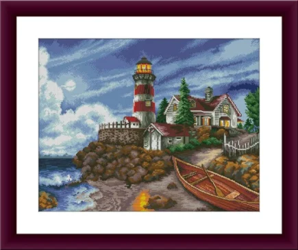 Scenic Lighthouse PDF Counted cross stitch pattern Landscape Digital cross stitch chart seascape lighthouse PDF cross stitch pattern