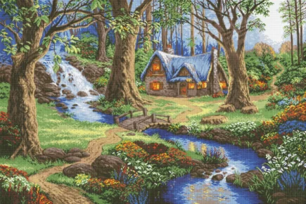 Fairy House Cross Stitch Pattern Digital Pattern Modern Decor Cottage Landscape Pattern Hand Embroidery Needlepoint Counted cross stitch - Image 3