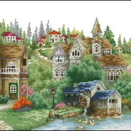 Village Cross Stitch Pattern,G...