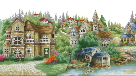 Village Cross Stitch Pattern,Green Village,Victorian Style,Counted cross stitch,Pdf,Instant Download - Image 4