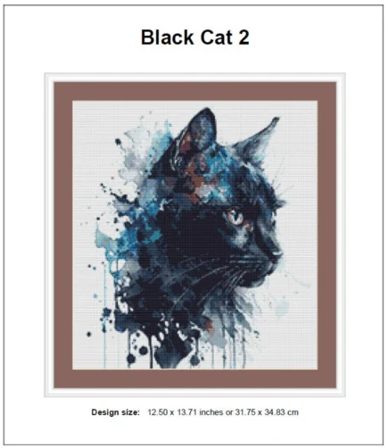 Black Cat Cross Stitch Pattern 2 Instant PDF Download - Black Cat Watercolor Cross Stitch Pattern - Animal Cross Stitch Pattern - Image 2