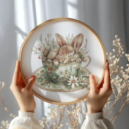 Cross Stitch Pattern With Cute Bunny, Modern Cross Stitch Designs, Embroidery Designs, Floral Cross Stitch PDF, Spring Cross Stitch Pattern
