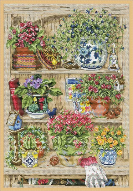 Garden Shelf, Counted Cross Stitch pattern, Kitchen Still Life, Garden Bits And Bobs, Home Modern Decor, Instant Download PDF, Flower pots - Image 3