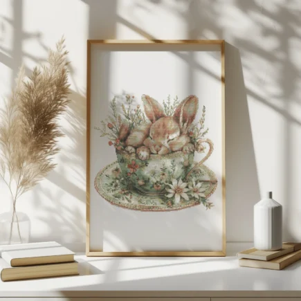 Cross Stitch Pattern With Cute Bunny, Modern Cross Stitch Designs, Embroidery Designs, Floral Cross Stitch PDF, Spring Cross Stitch Pattern - Image 7