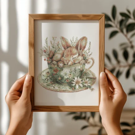 Cross Stitch Pattern With Cute Bunny, Modern Cross Stitch Designs, Embroidery Designs, Floral Cross Stitch PDF, Spring Cross Stitch Pattern - Image 4