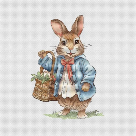 Rabbit boy Cross Stitch Pattern, bunny with a basket of flowers Instant Download Detailed Design Spring Summer Decor PDF Digital File - Image 6
