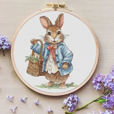 Rabbit boy Cross Stitch Pattern, bunny with a basket of flowers Instant Download Detailed Design Spring Summer Decor PDF Digital File - Image 9