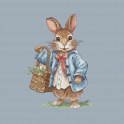 Rabbit boy Cross Stitch Pattern, bunny with a basket of flowers Instant Download Detailed Design Spring Summer Decor PDF Digital File - Image 8