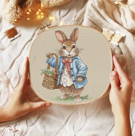 Rabbit boy Cross Stitch Pattern, bunny with a basket of flowers Instant Download Detailed Design Spring Summer Decor PDF Digital File - Image 4