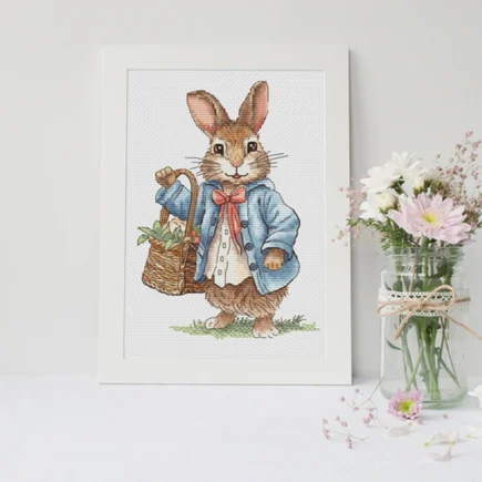Rabbit boy Cross Stitch Pattern, bunny with a basket of flowers Instant Download Detailed Design Spring Summer Decor PDF Digital File - Image 10
