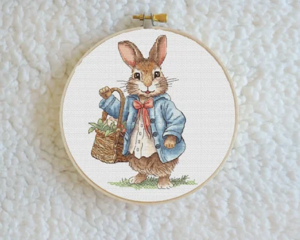 Rabbit lady and Rabbit gentleman Cross Stitch Pattern, with a basket of flowers Instant Download Spring Summer Decor PDF Digital File - Image 5