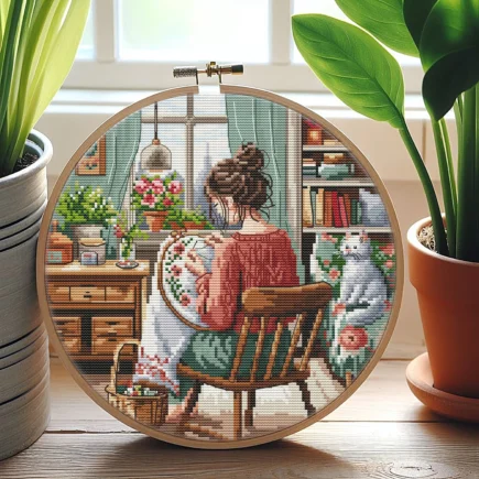 Cross Stitching Girl Cross Stitch Pattern, Cross stitch, punto de cruz, point de croix, crossstitch pattern, cross stitch pattern pdf - Image 3