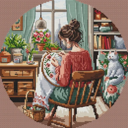 Cross Stitching Girl Cross Stitch Pattern, Cross stitch, punto de cruz, point de croix, crossstitch pattern, cross stitch pattern pdf - Image 2