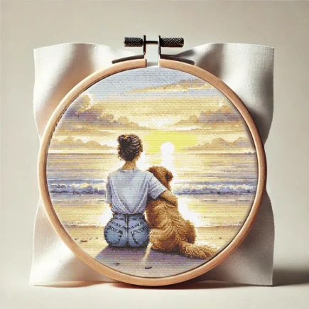 Golden Memories Modern Cross Stitch Pattern (PDF) | Easy to Follow | Sunset with the best friend | Dog Lover | DMC Threads - Image 2
