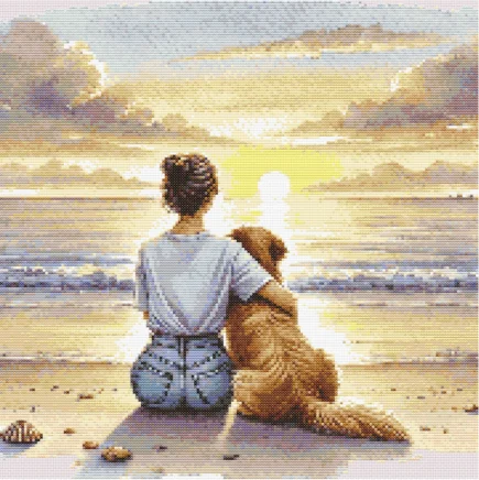 Golden Memories Modern Cross Stitch Pattern (PDF) | Easy to Follow | Sunset with the best friend | Dog Lover | DMC Threads - Image 4