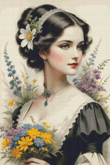 Elegant Victorian Lady Cross Stitch Pattern, Vintage Woman Portrait PDF, Floral Counted Embroidery Chart, Instant Download Needlework Design - Image 4