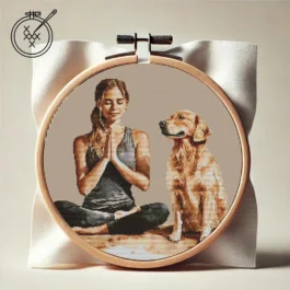 Yoga with the best friend Modern Cross Stitch Pattern (PDF) | Easy to Follow | Sunset with the best friend | Dog Lover | DMC Threads