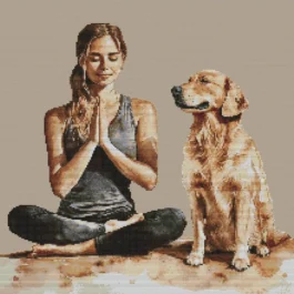 Yoga with the best friend Modern Cross Stitch Pattern (PDF) | Easy to Follow | Sunset with the best friend | Dog Lover | DMC Threads