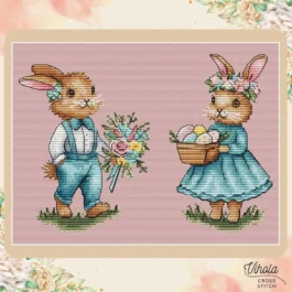 Easter Bunnies counted cross stitch patterns bundle, cute hares digital PDF chart, DIY embroidery,spring plastic canvas easy xstitch, SAGA