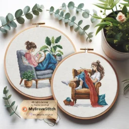 Set Of Two Cross Stitch and Knitting Girls Cross Stitch Pattern PDF, cross stitch patterns, point de croix, punto de cruz