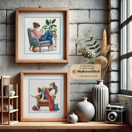 Set Of Two Cross Stitch and Knitting Girls Cross Stitch Pattern PDF, cross stitch patterns, point de croix, punto de cruz - Image 5